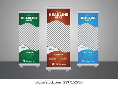 Roll-up-Banner-Design oder Pull-Up-Banner-Vorlage für Immobilienagenturen, Vektorgrafik-Bearbeitbar Design