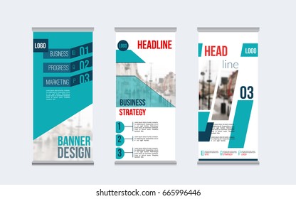 Rollup banner design with simple shapes for minimalistic company promotion