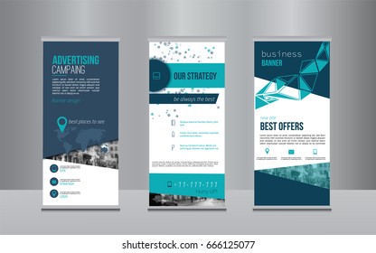 Rollup banner design with simple shapes for minimalistic company promotion