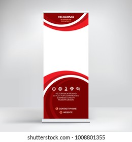 Roll-up banner design, stand for conferences, presentations, ad, promotions and events, modern abstract graphic style.