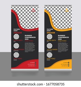 Roll-up banner design, stand for conferences, presentations, promotions and events, modern abstract graphic style