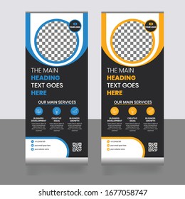Roll-up banner design, stand for conferences, presentations, promotions and events, modern abstract graphic style