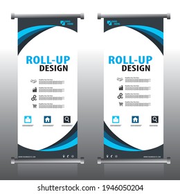 Rollup banner design template blue and black