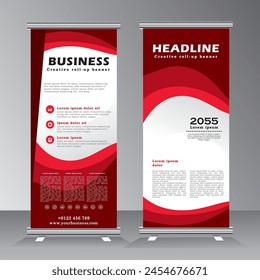 Roll-up banner design template, layout for conferences, presentations, promotions and events, modern abstract graphic style with red color, vector eps 10