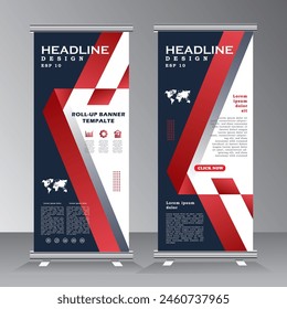 Plantilla de diseño de Anuncio enrollable, diseño para conferencias, presentaciones, promociones y eventos, estilo gráfico abstracto moderno con color rojo, Vector eps 10