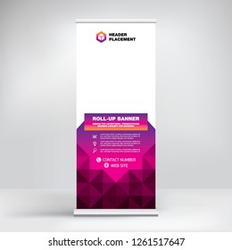 Roll-up banner design, template  for placing advertising information. Layout for exhibitions, presentations, conferences, seminars. Fashionable graphic background with a gradient