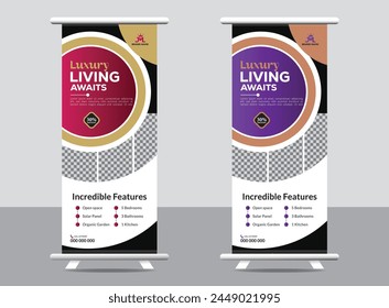 Roll-up banner design template, vertical, abstract background template design	 