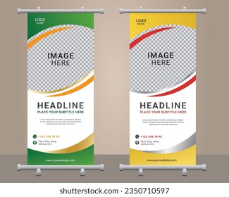 Diseño de banner de Roll-Up con plantilla vectorial y soporte de simulación, Banner X Moderno, forma Rectángulo