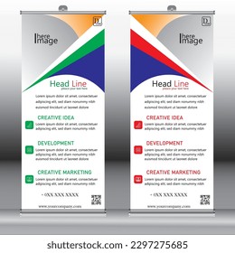 Roll-up banner design,creative background of graphic shapes,banner for seminar,layout for placement of photos,business concept,Universal stand for conference,modern design for outdoor advertising