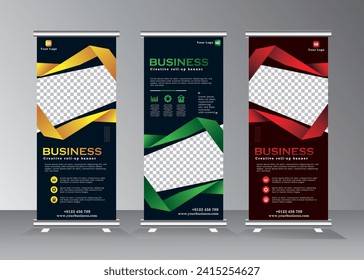 Roll-up Banner set, Vertical Banner Design. Business Roll Up. Banner Template. Vector illustration. roll up brochure flyer banner design. modern x-banner