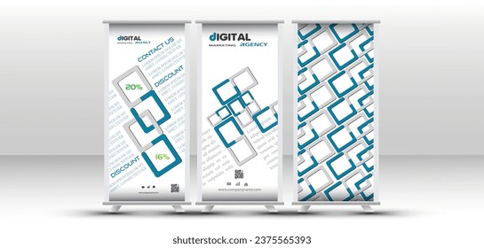 Roll-up banner stand template—abstract background for design, business, education, and advertisement. Green color. Vector illustration, presentation, leaflet, j-flag, x-stand, exhibition display,