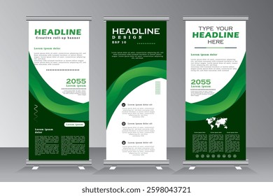 Roll-up banner, stand vector. Vertical graphic template and text decoration of exhibitions, conferences, seminars, advertising, business concept. Vector eps 10
