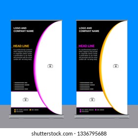 Roll-up banner - stand vector.Graphic template for posting photos and text decoration of exhibitions, conferences, seminars, advertising, business concept. - Vector