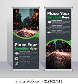 Roll-up banner, stand vector.Graphic template for posting photos and text decoration of exhibitions, conferences, seminars, advertising, business concept.