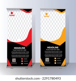 rollup banner template bundle. 3d, advertising, background,business promotion signage standee vector layout Roll up banner design template, Business banner layout. Business Roll Up Set. Standee Design