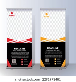 rollup banner template bundle. 3d, advertising, background,business promotion signage standee vector layout Roll up banner design template, Business banner layout. Business Roll Up Set. Standee Design