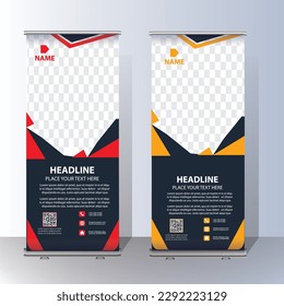 rollup banner template bundle. 3d, advertising, background,business promotion signage standee vector layout Roll up banner design template, Business banner layout. Business Roll Up Set. Standee Design