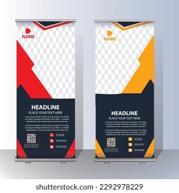 rollup banner template bundle. 3d, advertising, background,business promotion signage standee vector layout Roll up banner design template, Business banner layout. Business Roll Up Set. Standee Design