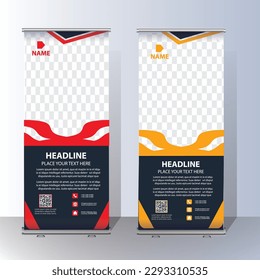 rollup banner template bundle. 3d, advertising, background,business promotion signage standee vector layout Roll up banner design template, Business banner layout. Business Roll Up Set. Standee Design