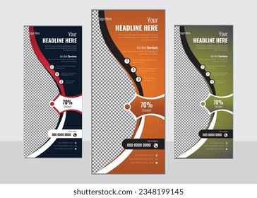  rollup banner template bundle. advertising, background, banner,  business promotion standee vector layout Abstract Black organic Shape.