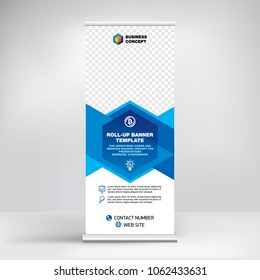 Roll-up banner template, design stand for conferences, presentations, promotions and events, geometric background for placement of advertising information