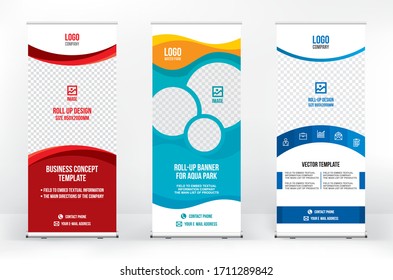 Roll-up banner template, a set of modern portable stands roll-up for advertising, banner for presentations, conferences, exhibitions, mobile banner for product promotion and advertising