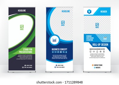 Roll-up banner template, a set of modern portable stands roll-up for advertising, banner for presentations, conferences, exhibitions, mobile banner for product promotion and advertising