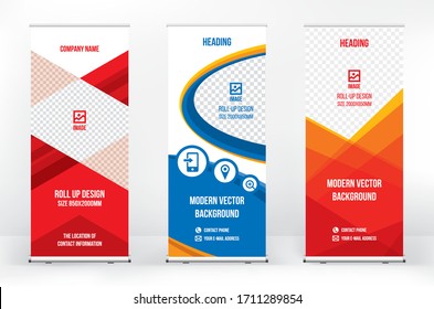 Roll-up banner template, a set of modern portable stands roll-up for advertising, banner for presentations, conferences, exhibitions, mobile banner for product promotion and advertising