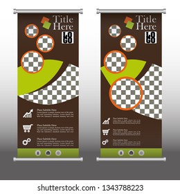 Rollup banner template. Vectical banner design. Modern abstract. Vector illustration. Brown , orange, and green color. 