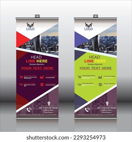  Roll-up brochure template vector, abstract background, modern x-banner, rectangle size