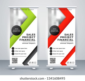 rollup business banner in geometric red and green design
