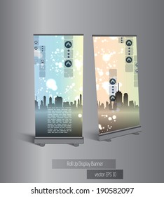 Roll-up with city background ready for use. Vector illustration.