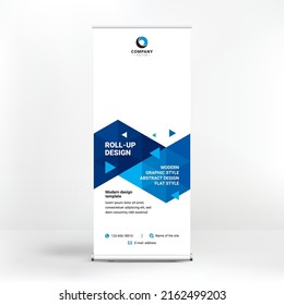 Roll-up design, geometric blue background for photos and text, creative design for presentations and conferences, seminars