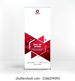 Roll-up design, geometric blue background for photos and text, creative design for presentations and conferences, seminars