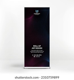 Roll-up design, geometric blue background for photos and text, creative design for presentations and conferences, seminars