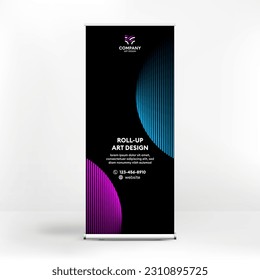Roll-up design, geometric blue background for photos and text, creative design for presentations and conferences, seminars