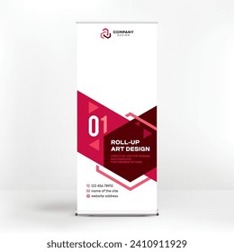 Roll-up design, geometric red background for photos and text, creative design for presentations and conferences, seminars