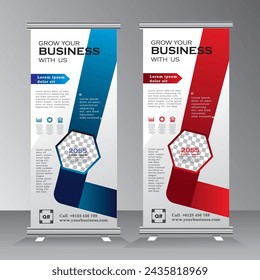 Roll-up design template for business, Graphic template roll-up for exhibitions, banner for seminar, layout for placement of photos. Universal stand for conference, promo banner vector,