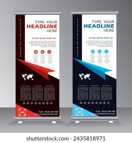 Roll-up design template for business, Graphic template roll-up for exhibitions, banner for seminar, layout for placement of photos. Universal stand for conference, promo banner vector,