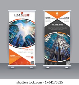 Roll-up design vertical template vector, cover presentation modern publication x-banner and flag-banner, layout in rectangle size.