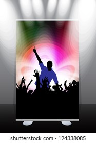 Roll-up display with stand banner template design, vector illustration.