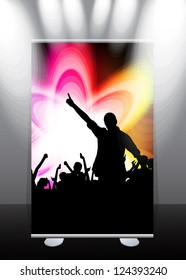 Roll-up display with stand banner template design, vector illustration.
