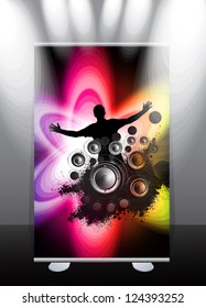 Roll-up display with stand banner template design, vector illustration.
