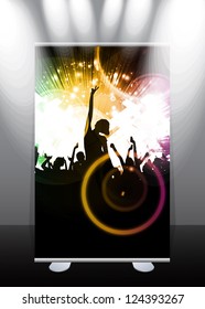 Roll-up display with stand banner template design, vector illustration.