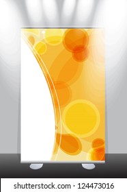 A roll-up display with stand banner template design, vector illustration.
