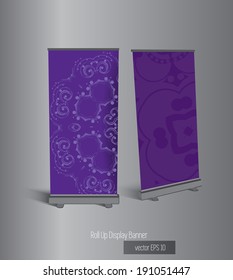 Roll-up display with stand banner template design, vector illustration. 