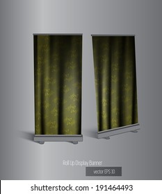 Roll-up display with stand banner template design, vector illustration. 