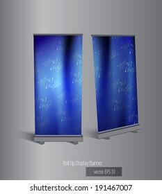 Roll-up display with stand banner template design, vector illustration. 