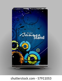 a roll-up display with stand banner template design, vector illustration.
