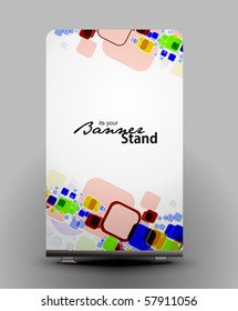 a roll-up display with stand banner template design, vector illustration.